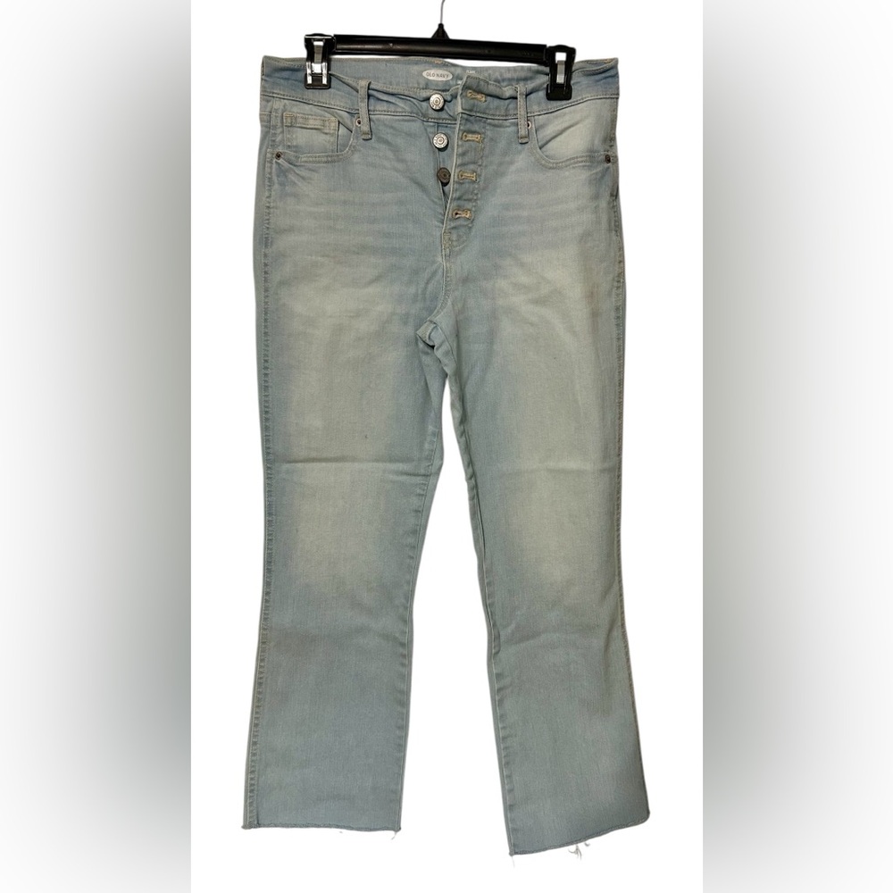 Old Navy Light Wash High-Rise Raw Hem Button Closure Flare Jeans Size 8